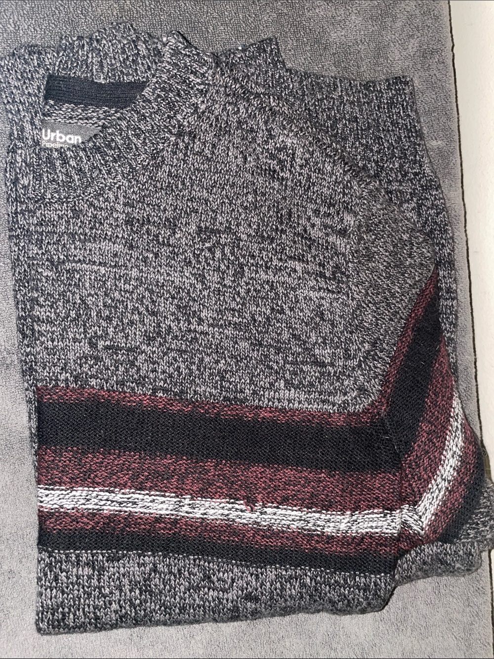 Urban Pipeline Grey Sweater with Burgundy Black Stripes Medium